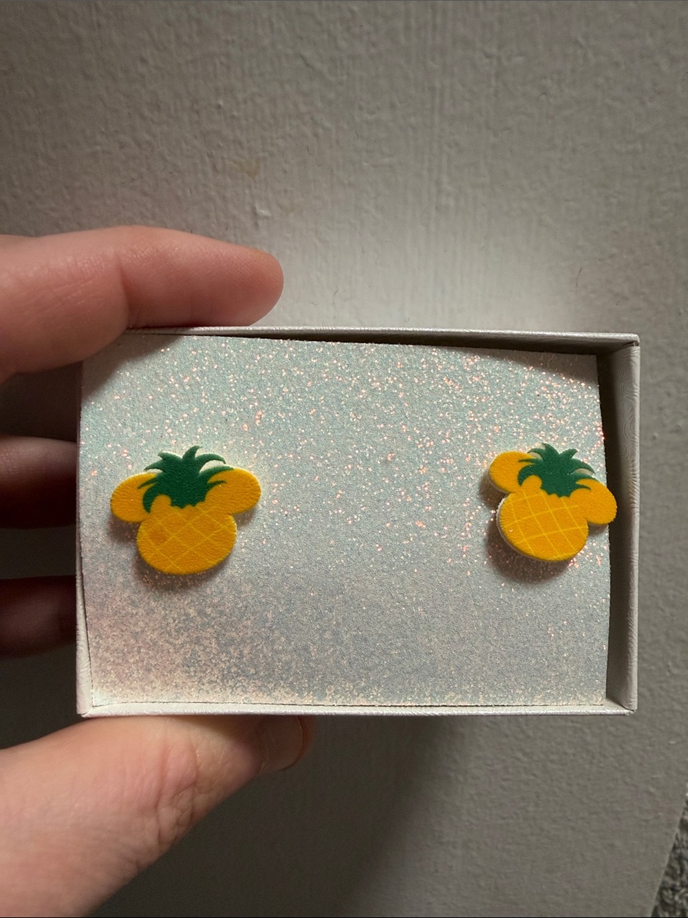 Pineapple Mickey Ears Stud Earrings - Yellow & Green